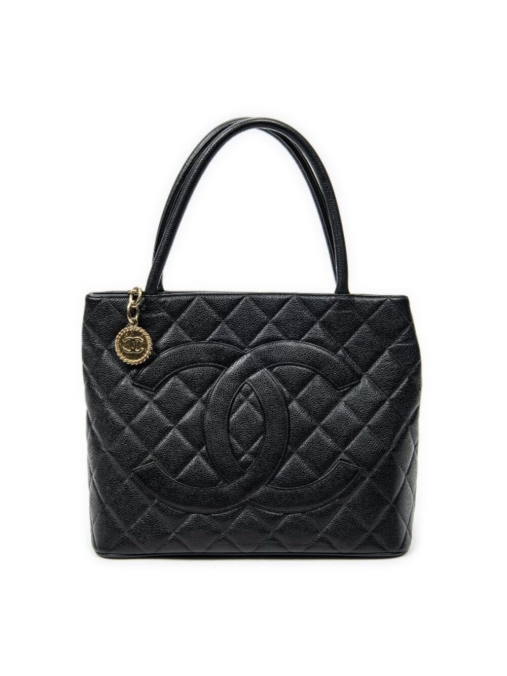 Chanel Timeless Medallion Tote Bag Black Quilted Caviar Leather